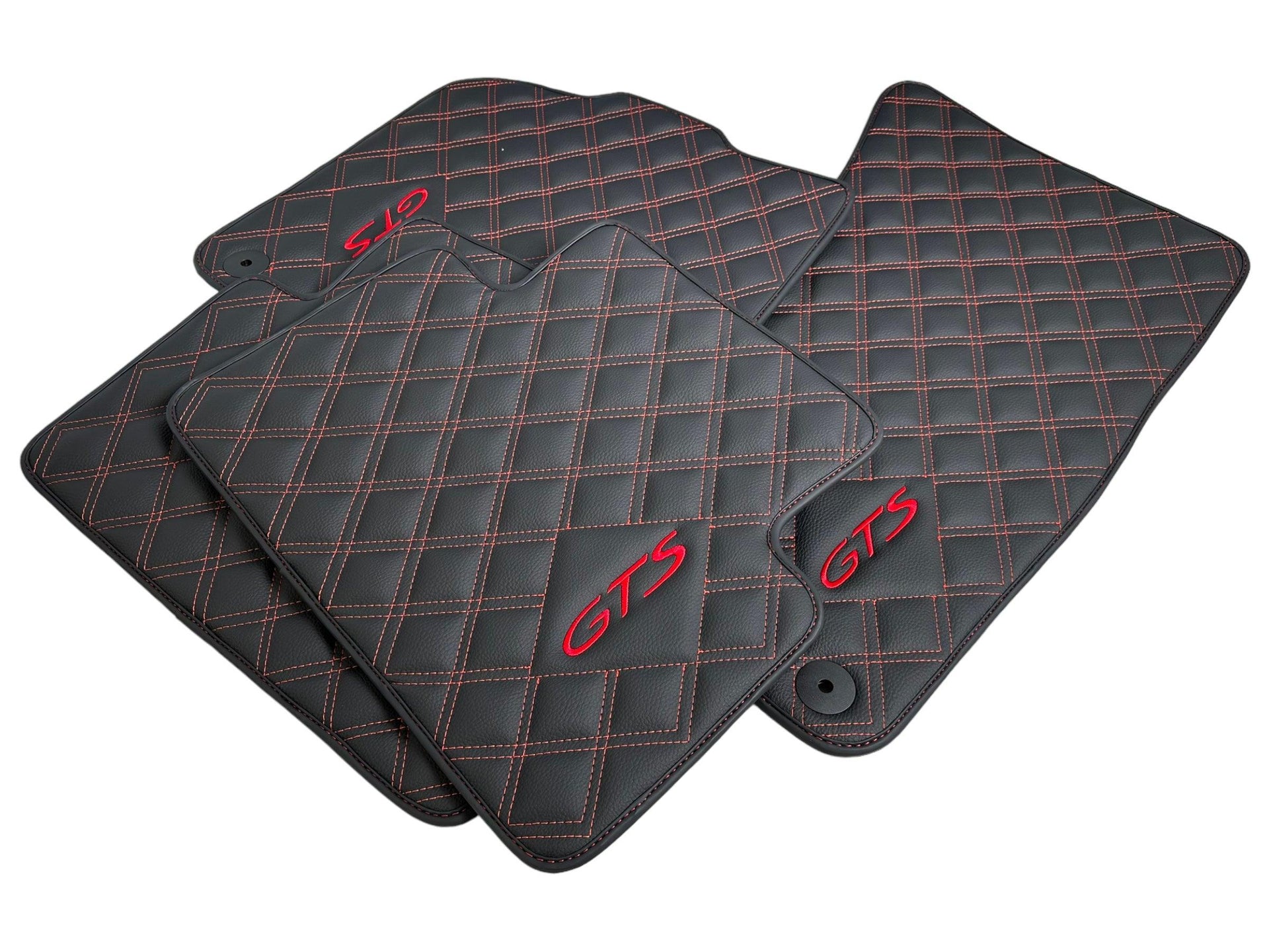 Leather Floor Mats for Porsche Cayenne GTS 2018-2023 Red Sewing - AutoWin