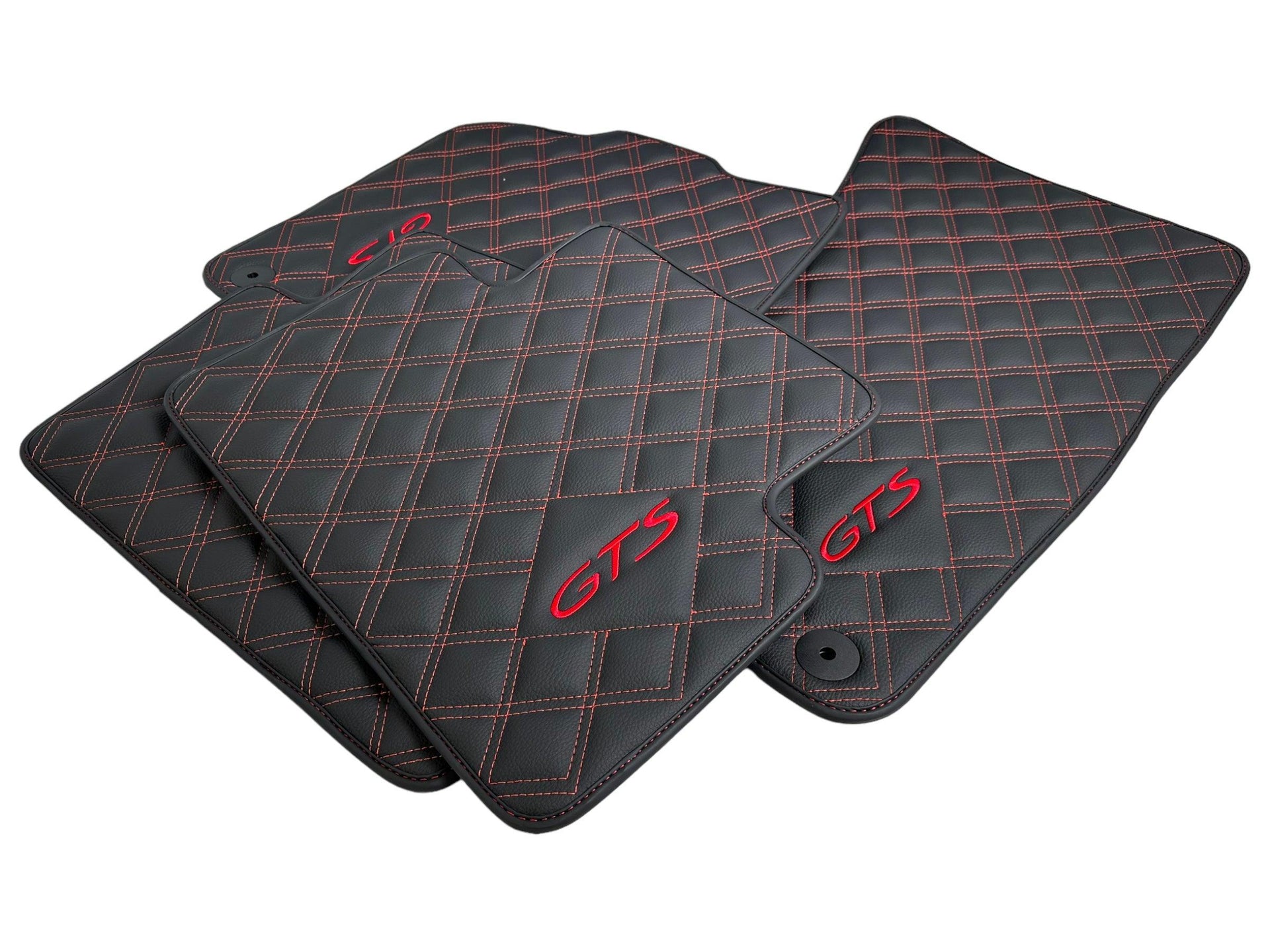 Leather Floor Mats for Porsche Cayenne GTS 2018-2023 Red Sewing - AutoWin