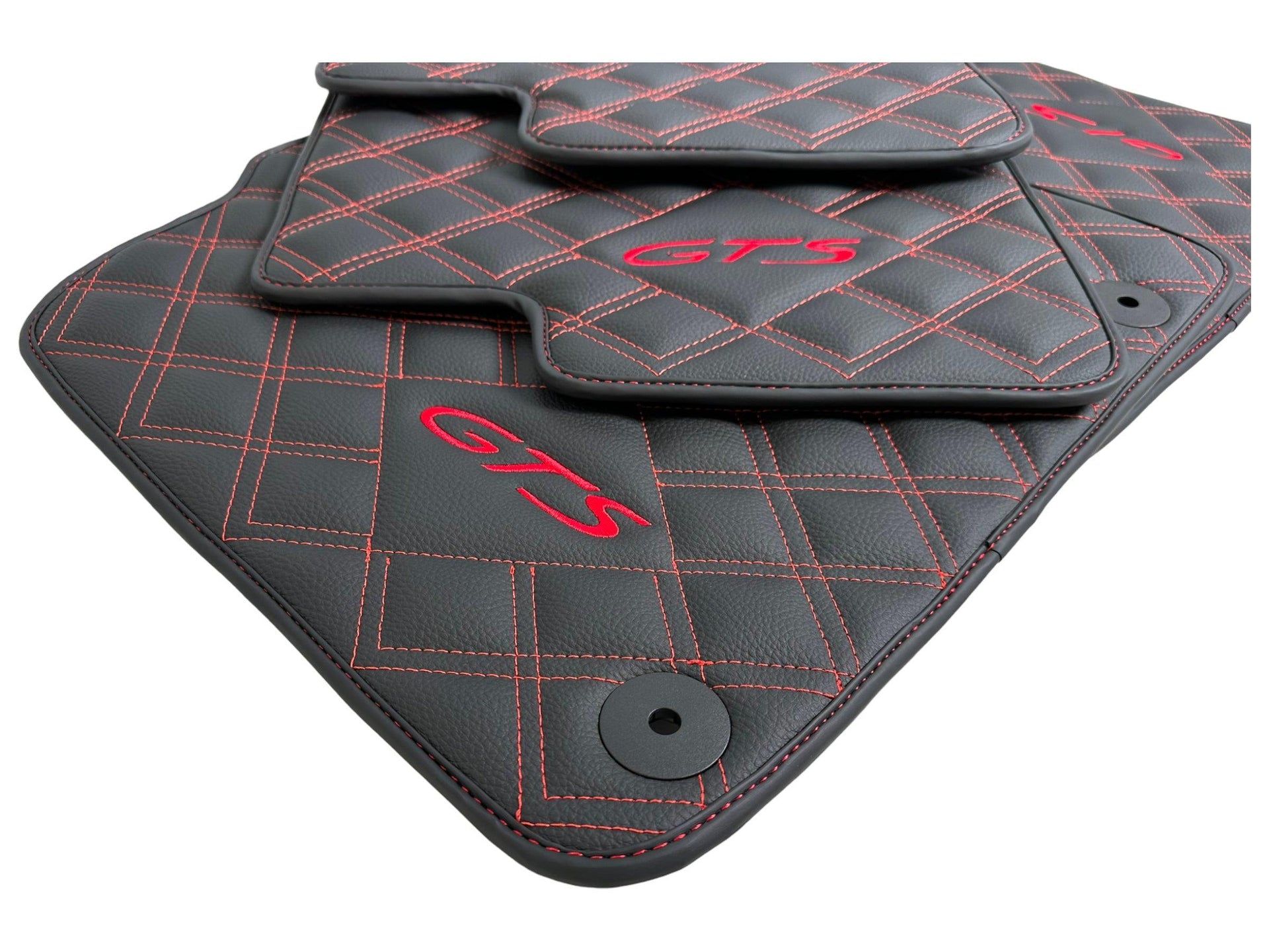 Leather Floor Mats for Porsche Cayenne GTS 2018-2023 Red Sewing - AutoWin