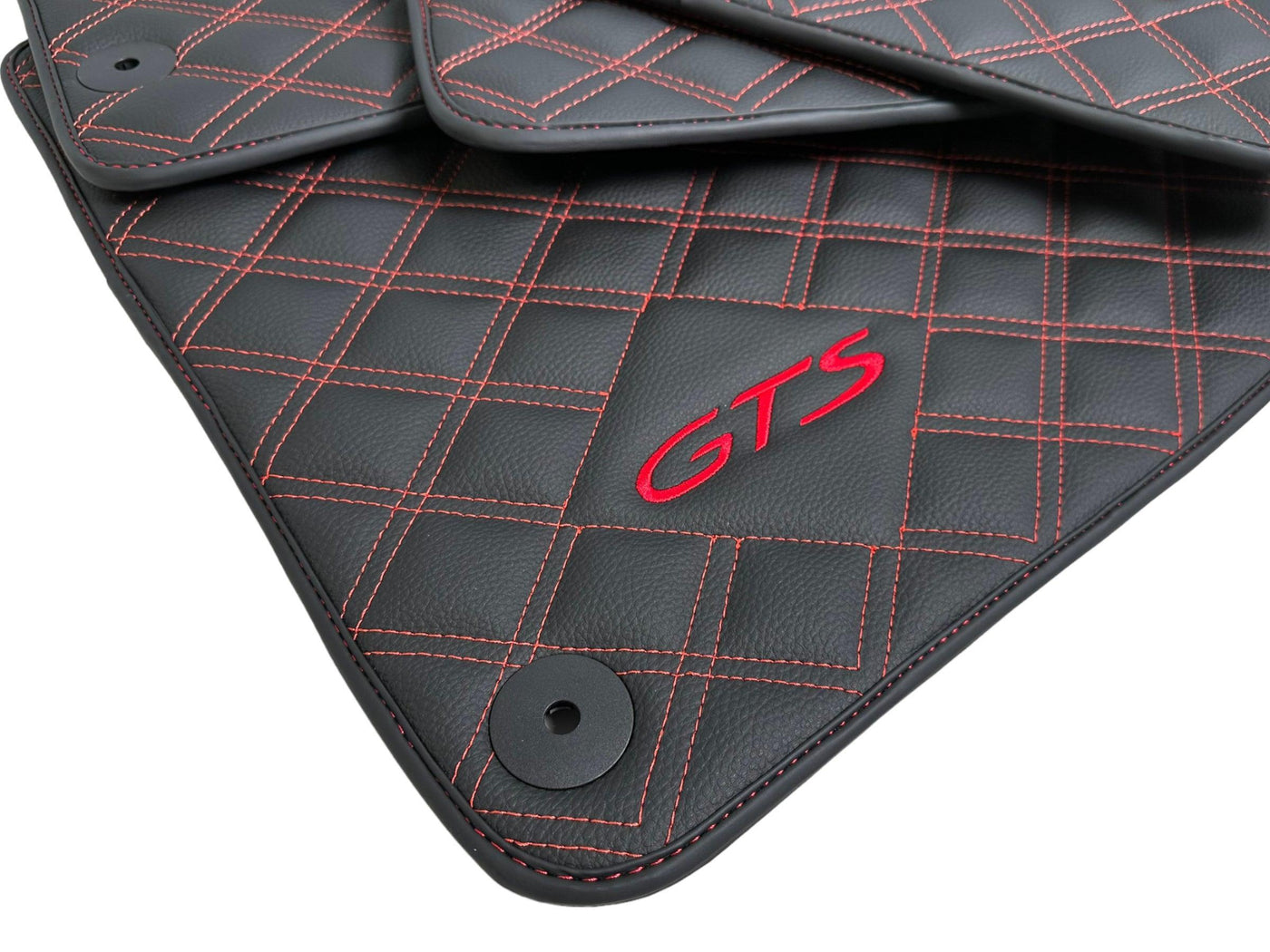 Leather Floor Mats for Porsche Cayenne GTS 2018-2023 Red Sewing - AutoWin