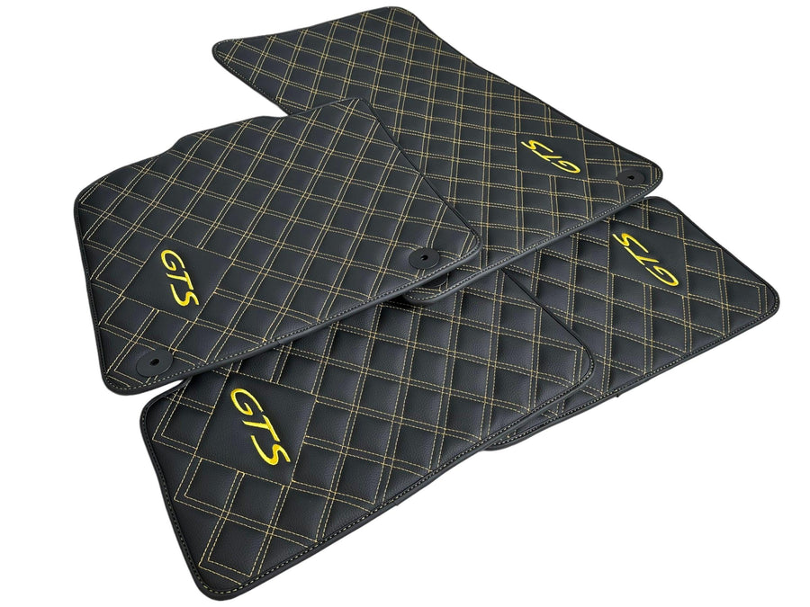 Leather Floor Mats for Porsche Panamera 2017-2023 971 Yellow Sewing - AutoWin