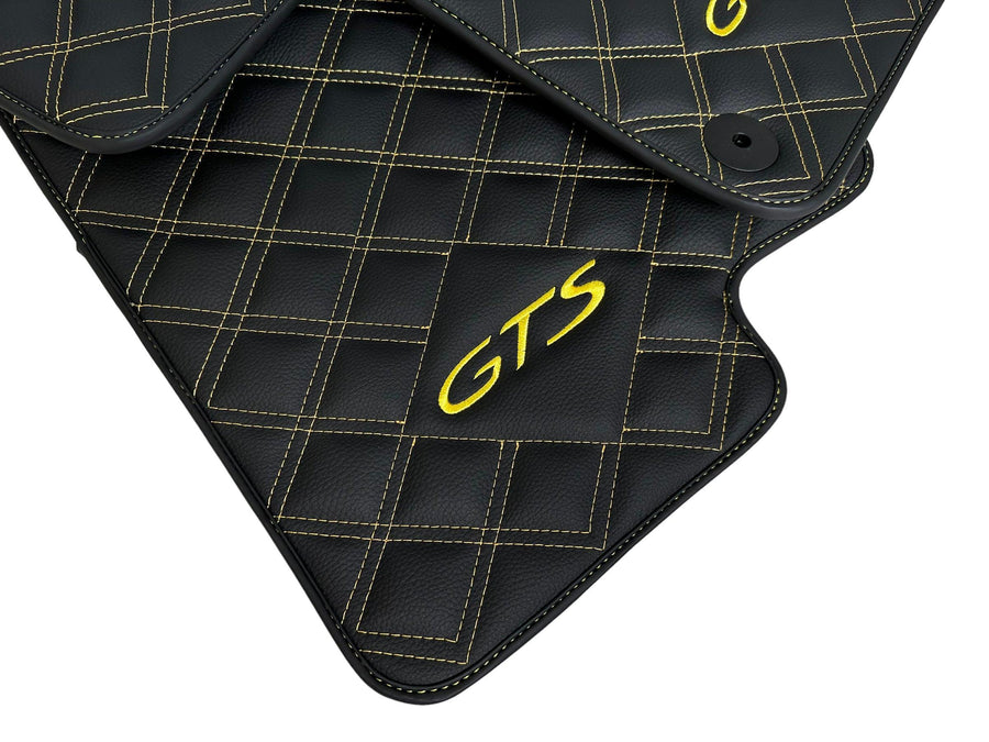 Leather Floor Mats for Porsche Panamera 2017-2023 971 Yellow Sewing - AutoWin