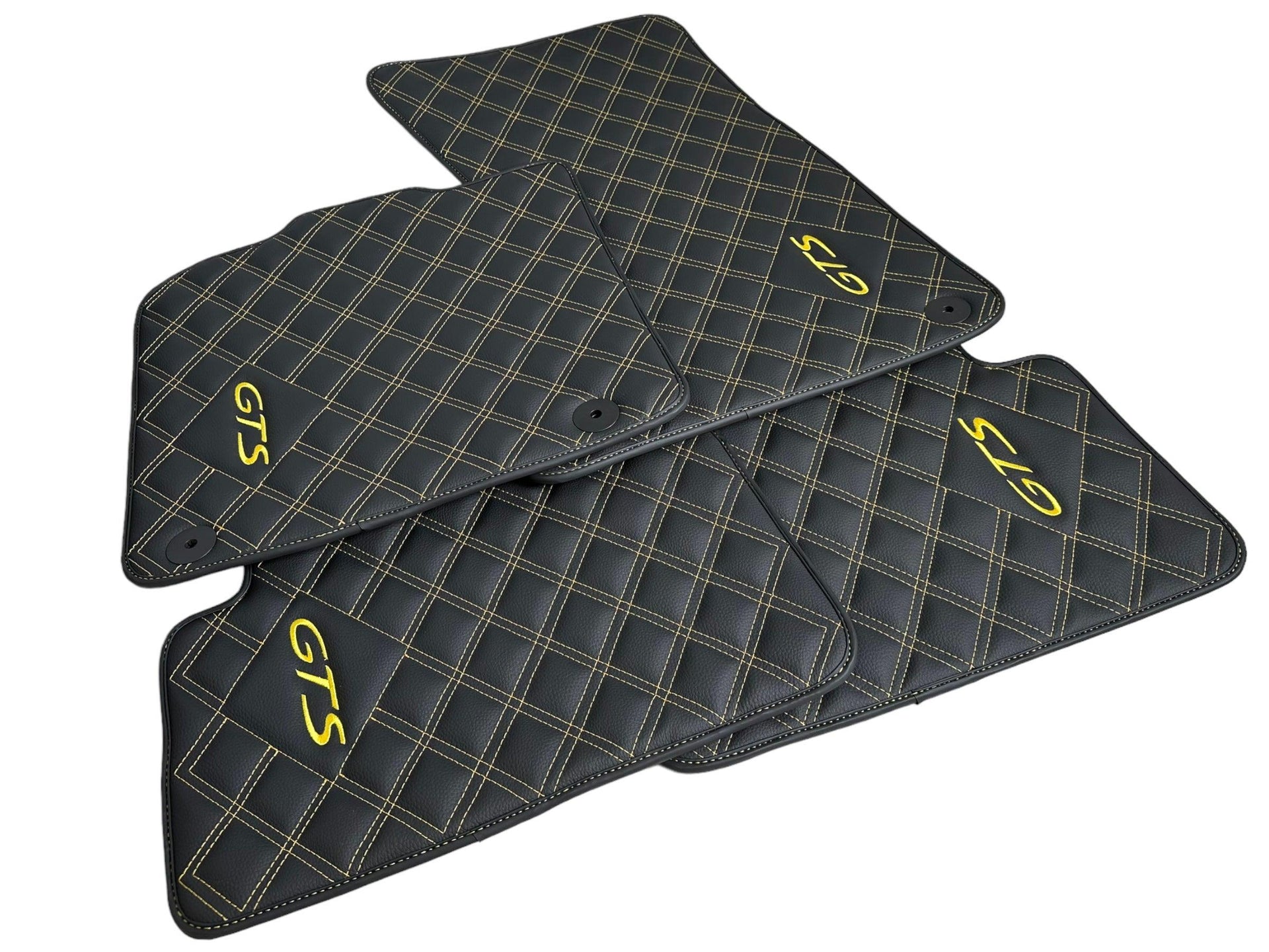 Leather Floor Mats for Porsche Panamera 2017-2023 971 Yellow Sewing - AutoWin