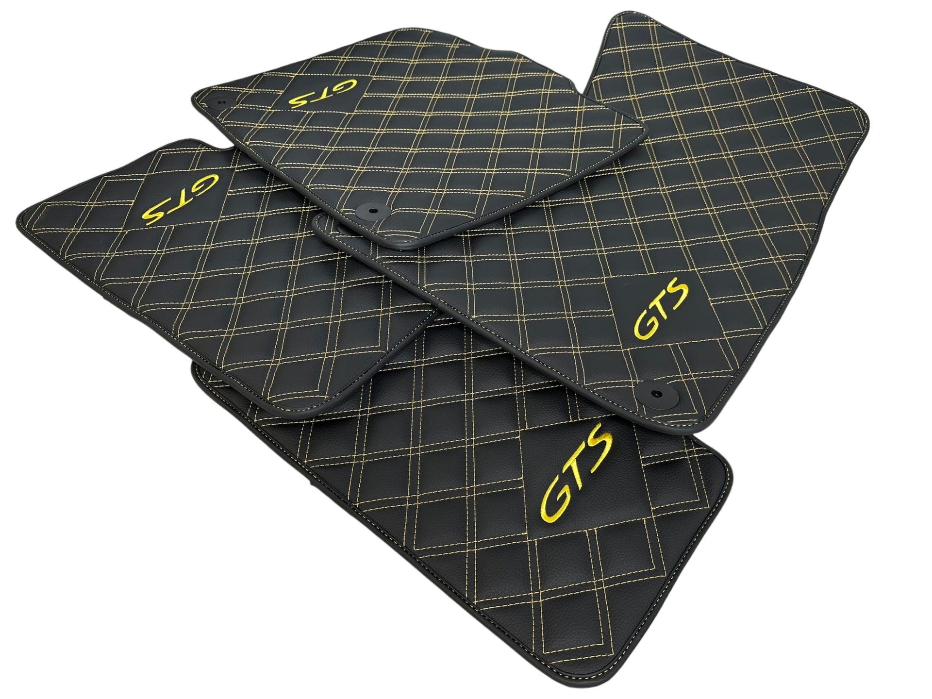 Leather Floor Mats for Porsche Panamera 2017-2023 971 Yellow Sewing - AutoWin