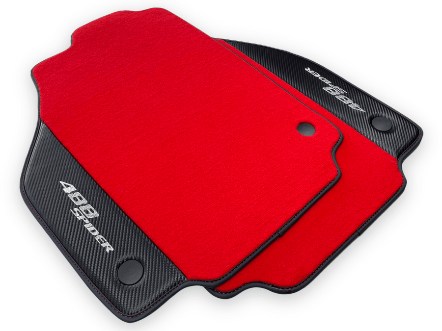 Red Floor Mats For Ferrari 488 Spider 2015-2022 Carbon Fiber - AutoWin