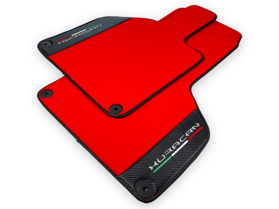 Red Floor Mats for Lamborghini Huracan With Carbon Fiber Leather - AutoWin
