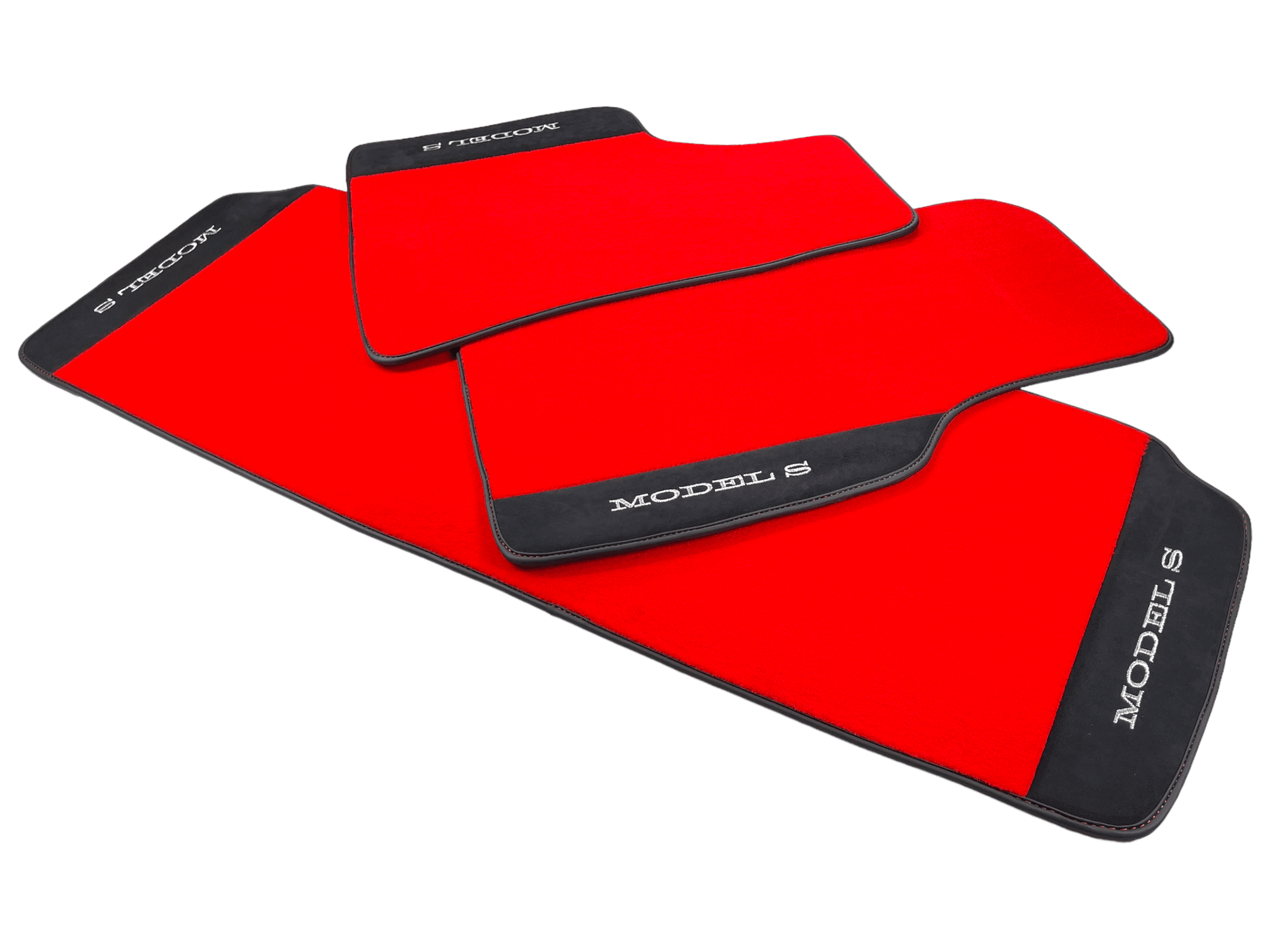 Red Floor Mats For Tesla Model S With Alcantara Leather - AutoWin